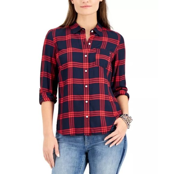 Tommy Hilfiger Tops - TOMMY HILFIGER Plaid Utility Shirt in Sky Captain Multi - Small